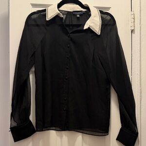 Ted Baker London Black Top with Cream Detail